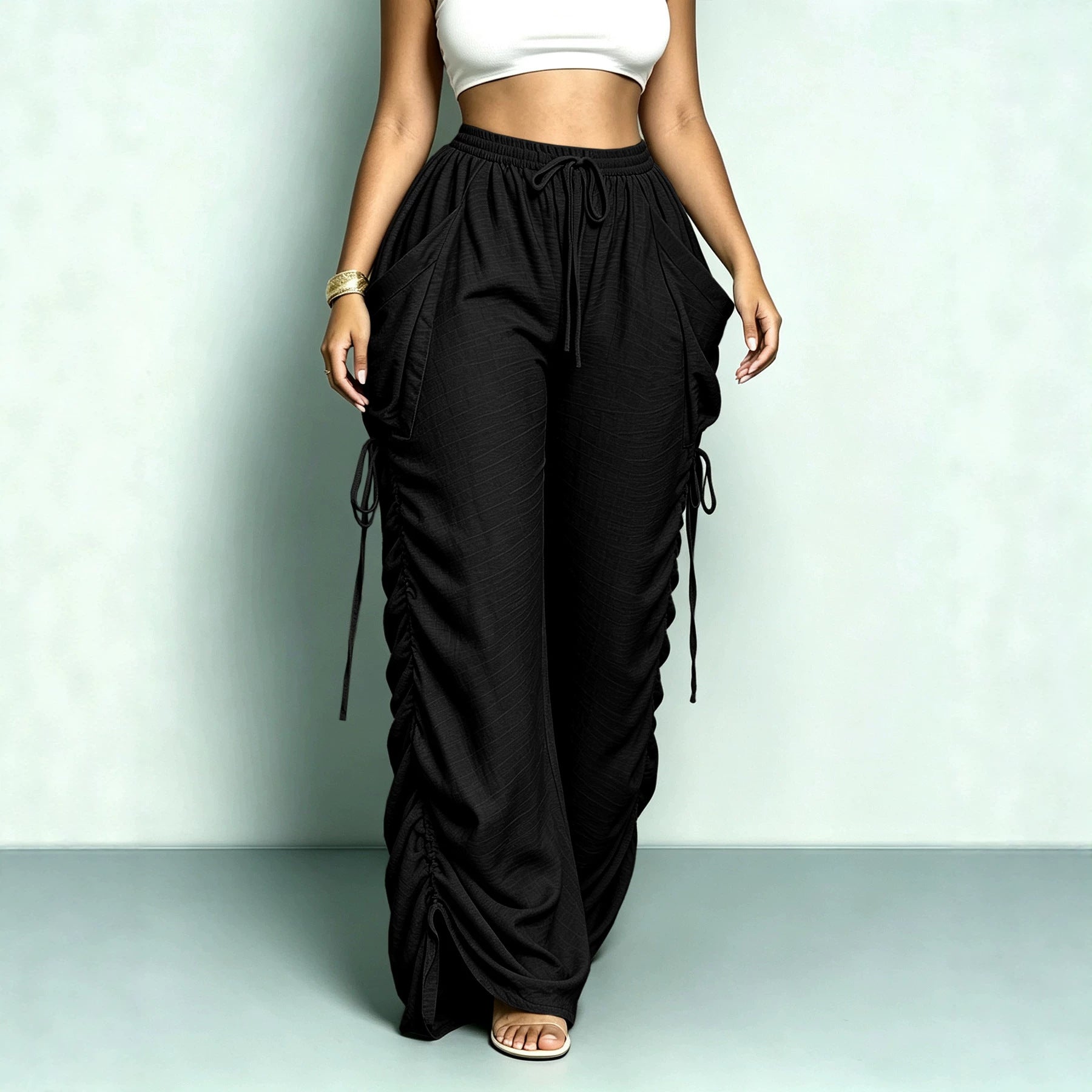 Women's wide Relax Harem pants with side gathering and large pockets Chichicherry