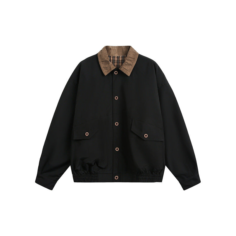 Unisex Casual cut Blouson jacket in field style with cord collar and check inner lining Chichicherry
