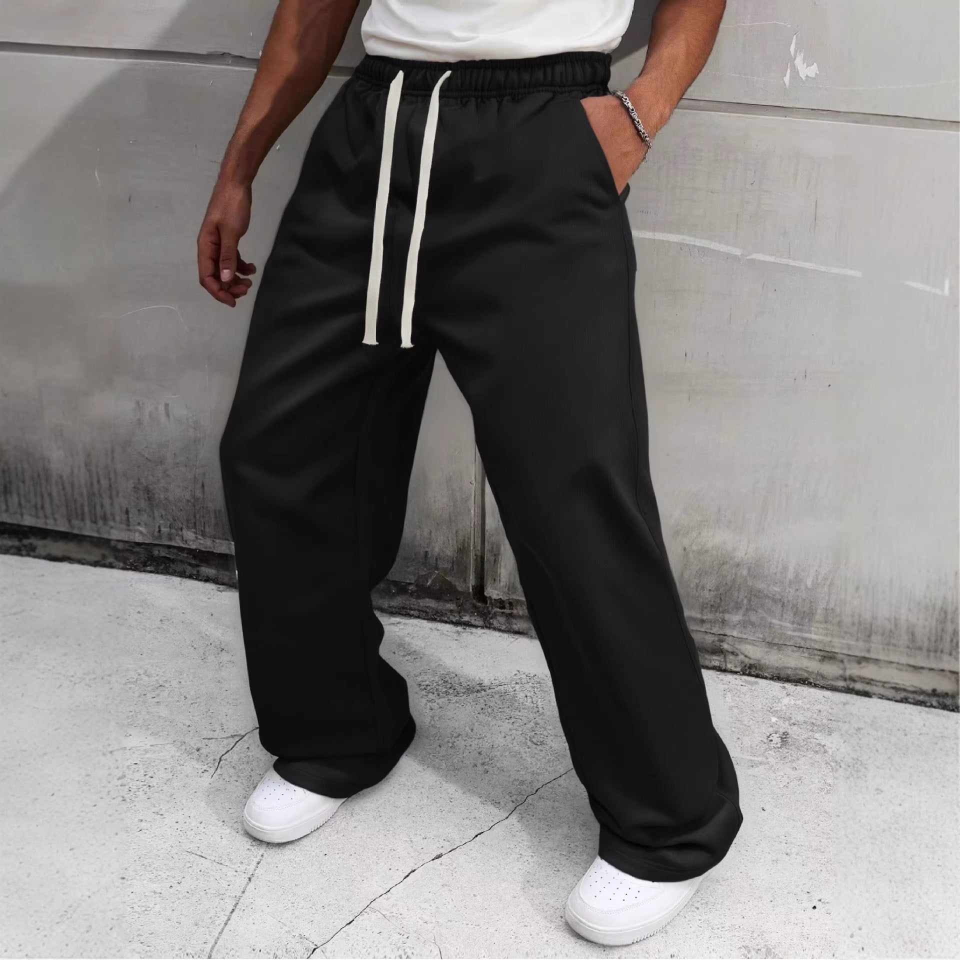 Men's Baggy Joggers in Urban Utility Style with Extra Wide Leg and Visible Drawstring Chichicherry