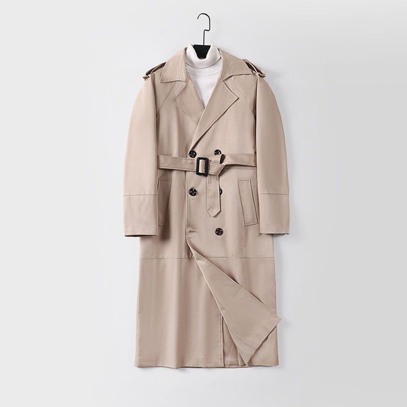 Men's Long Double-Breasted Trench Coat with Belt and Epaulettes Chichicherry