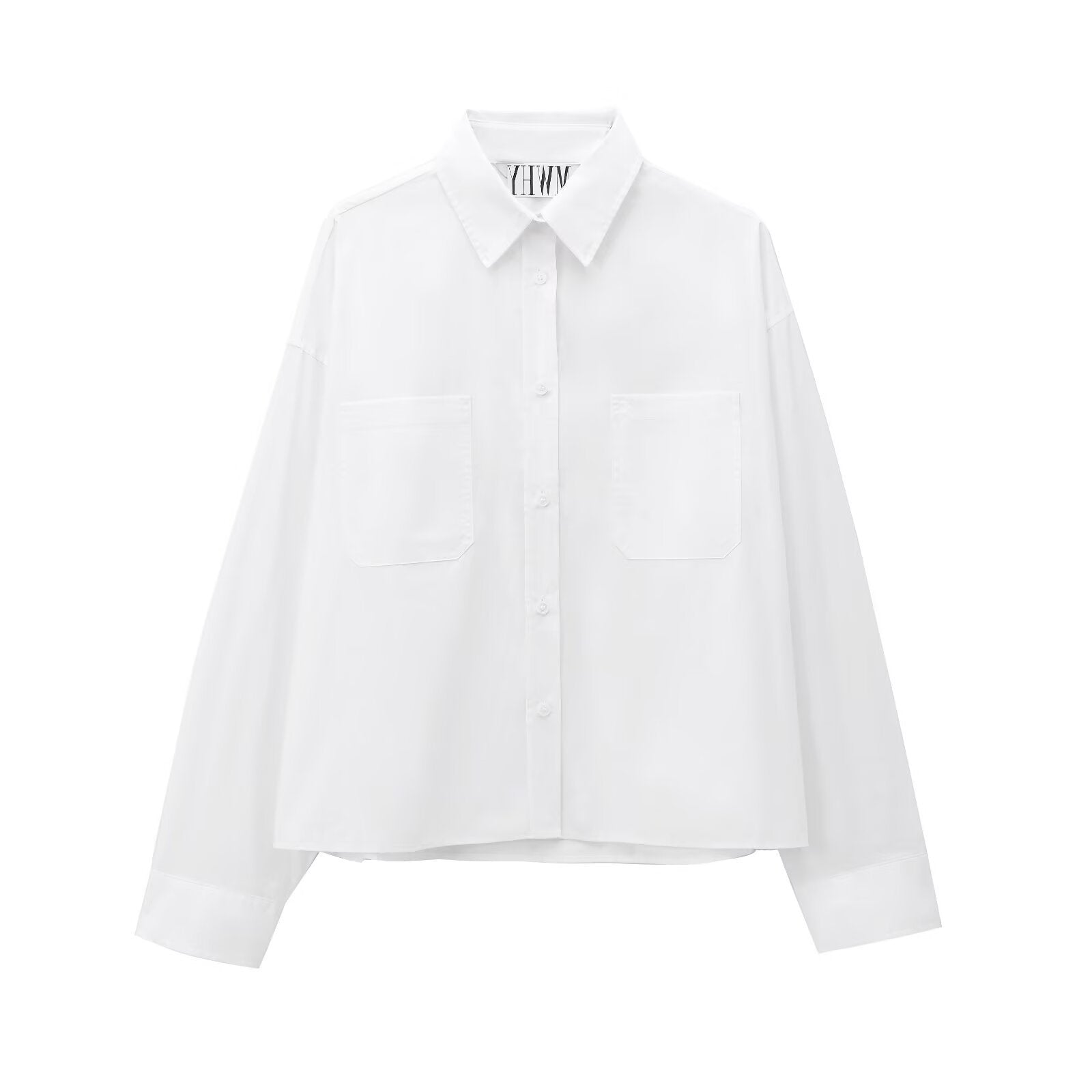 Women's Boxy Cropped Shirt Jacket with Patch Chest Pockets Chichicherry
