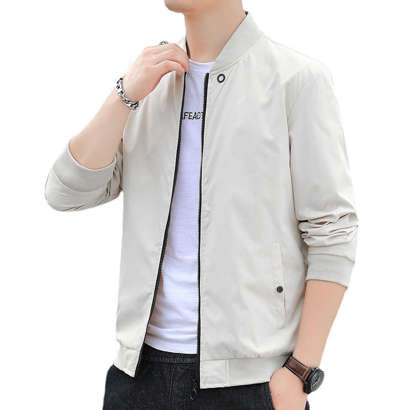 Men's Minimalist Nylon Bomber with Concealed Two-Way Zipper and Ribbed Collar Chichicherry