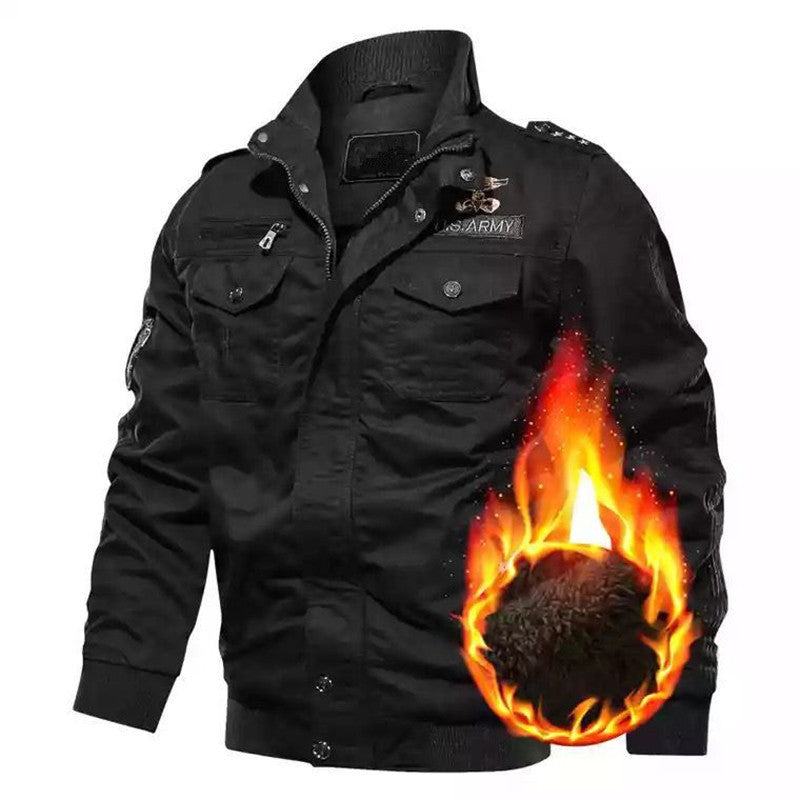 Men's utility canvas jacket with warming teddy fleece lining and concealed zipper Chichicherry