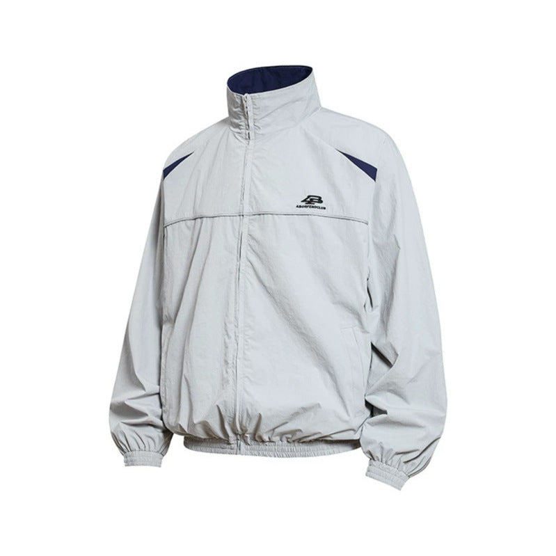 Men's Lightweight Windbreaker Jacket with Stand Collar, Elastic Hem and Relaxed Fit Chichicherry