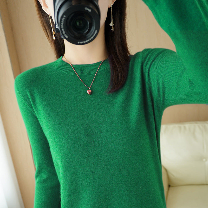 Women's Soft Fine Knit Crew Neck Sweater with Extra Wide Cuffs and Boxy Silhouette Chichicherry