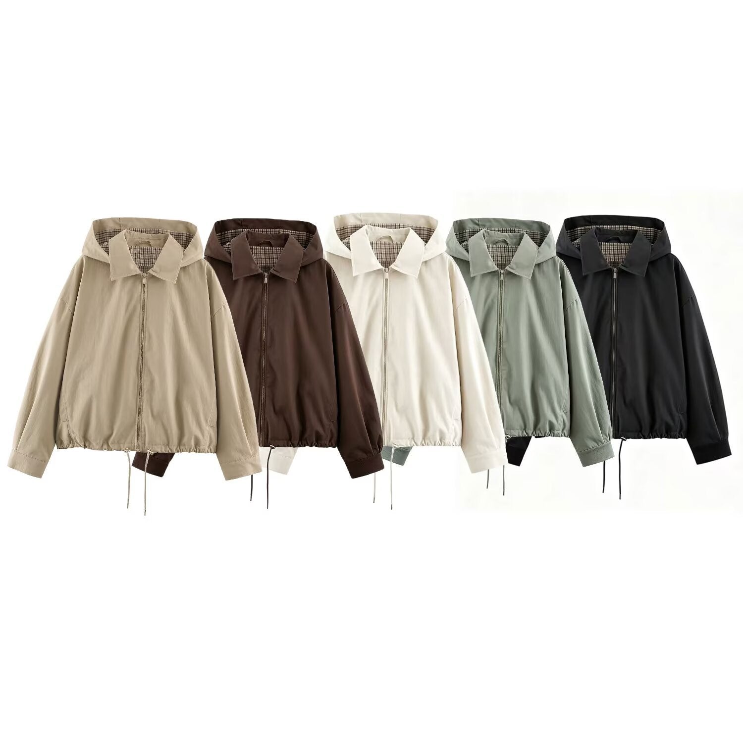 Women's Lightweight Hoodie Jacket in Cropped Oversize Fit with Drawstring Hem and Concealed Zipper Chichicherry