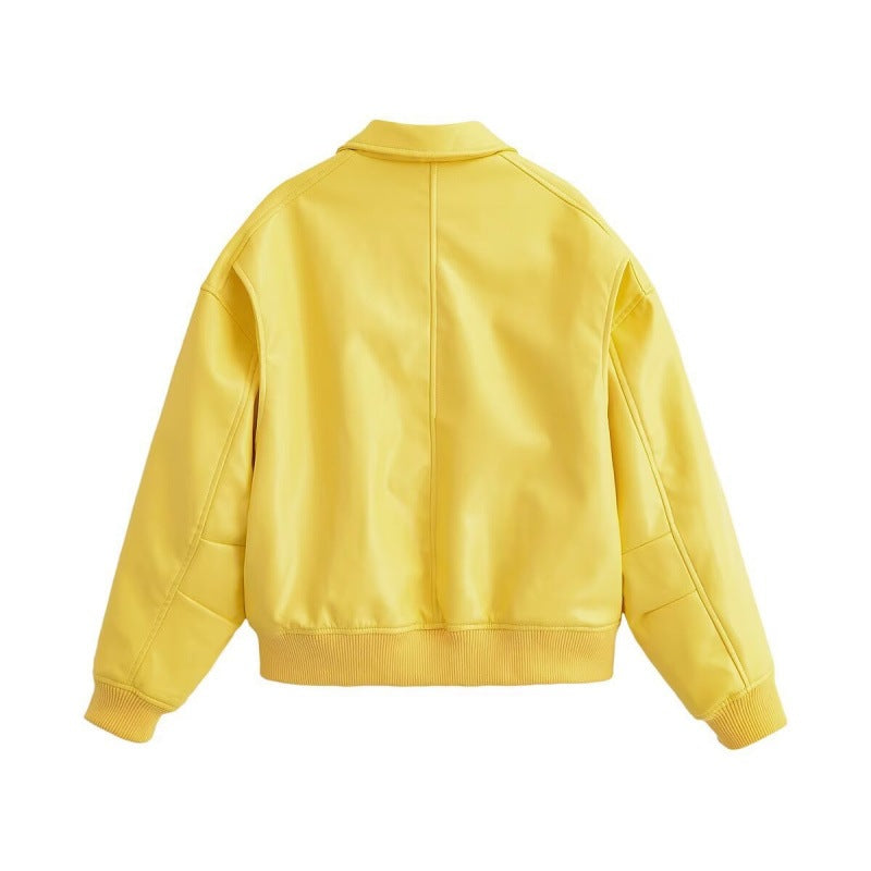 Women's Oversized Bomber Jacket with Shirt Collar, Concealed Zip Fastening and Wide Ribbed Cuffs Chichicherry