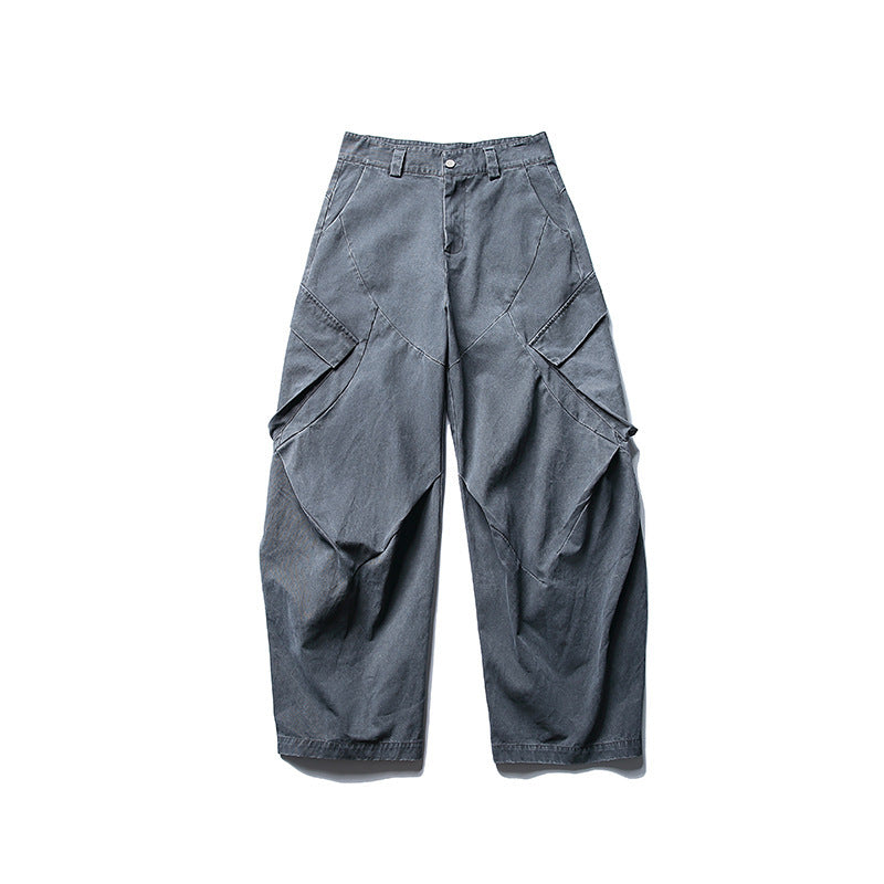 Men's wide cargo pants with asymmetrical flap pockets and cropped leg Chichicherry