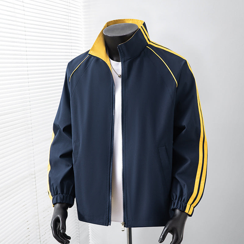 Men's Light Track Blouson Jacket with Stand-Up Collar and Contrast Stripes Chichicherry