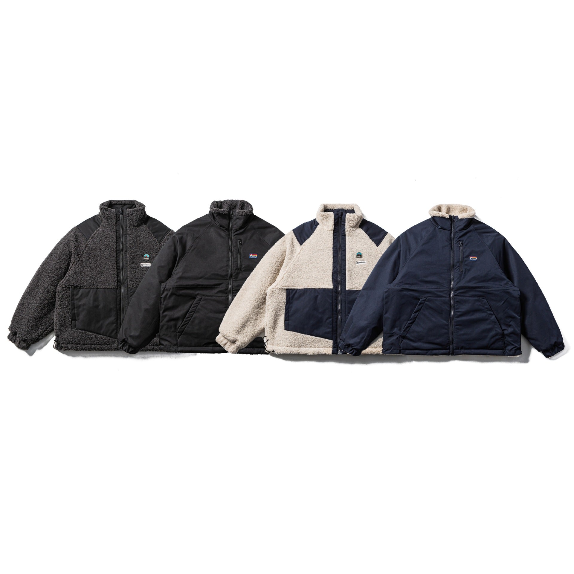 Unisex Teddy-Fleece Jacket with Nylon Panels, Stand-up Collar and Drawstring Chichicherry