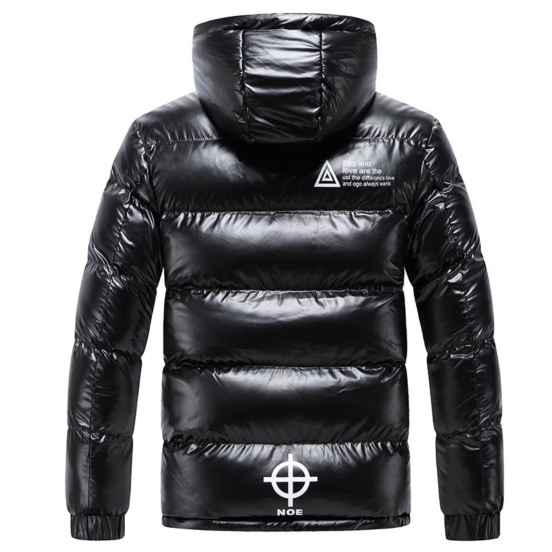Men's shiny quilted thermo hooded jacket with metallic finish and warming insulation Chichicherry