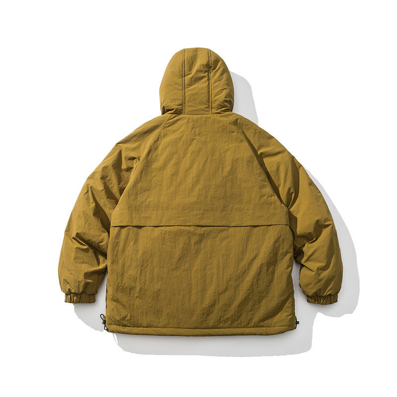 Unisex Oversized lightly padded ripstop hooded jacket with concealed two-way zipper Chichicherry