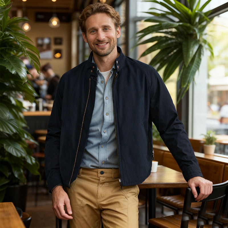 Men's Lightweight Bomber Jacket with Cord Collar and Zipper Chichicherry