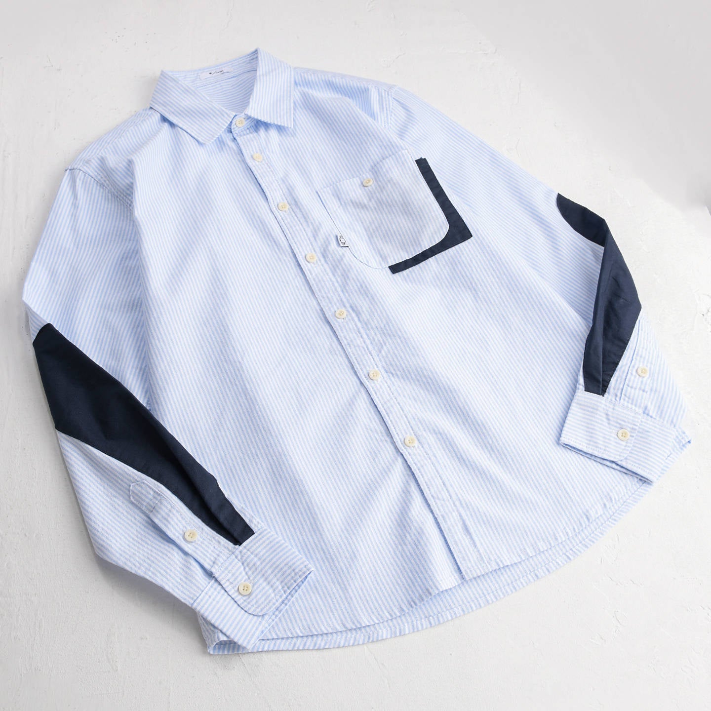 Men Striped Overshirt Shirt with Contrast Elbow Patches and Applied Chest Pocket Chichicherry