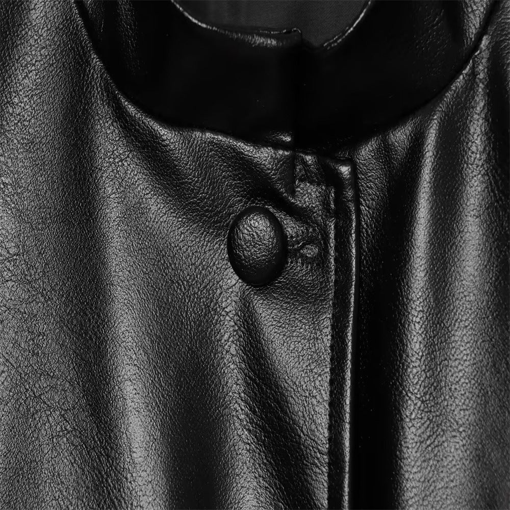 Women Cropped Safari Jacket made of vegan leather with tying belt and epaulettes Chichicherry