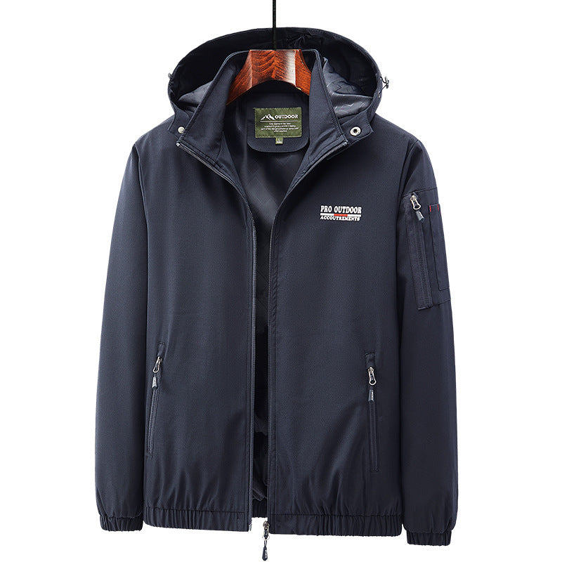 Men's Lightweight Softshell Outdoor Jacket with Hood, Arm Pocket and Zippered Pockets Chichicherry