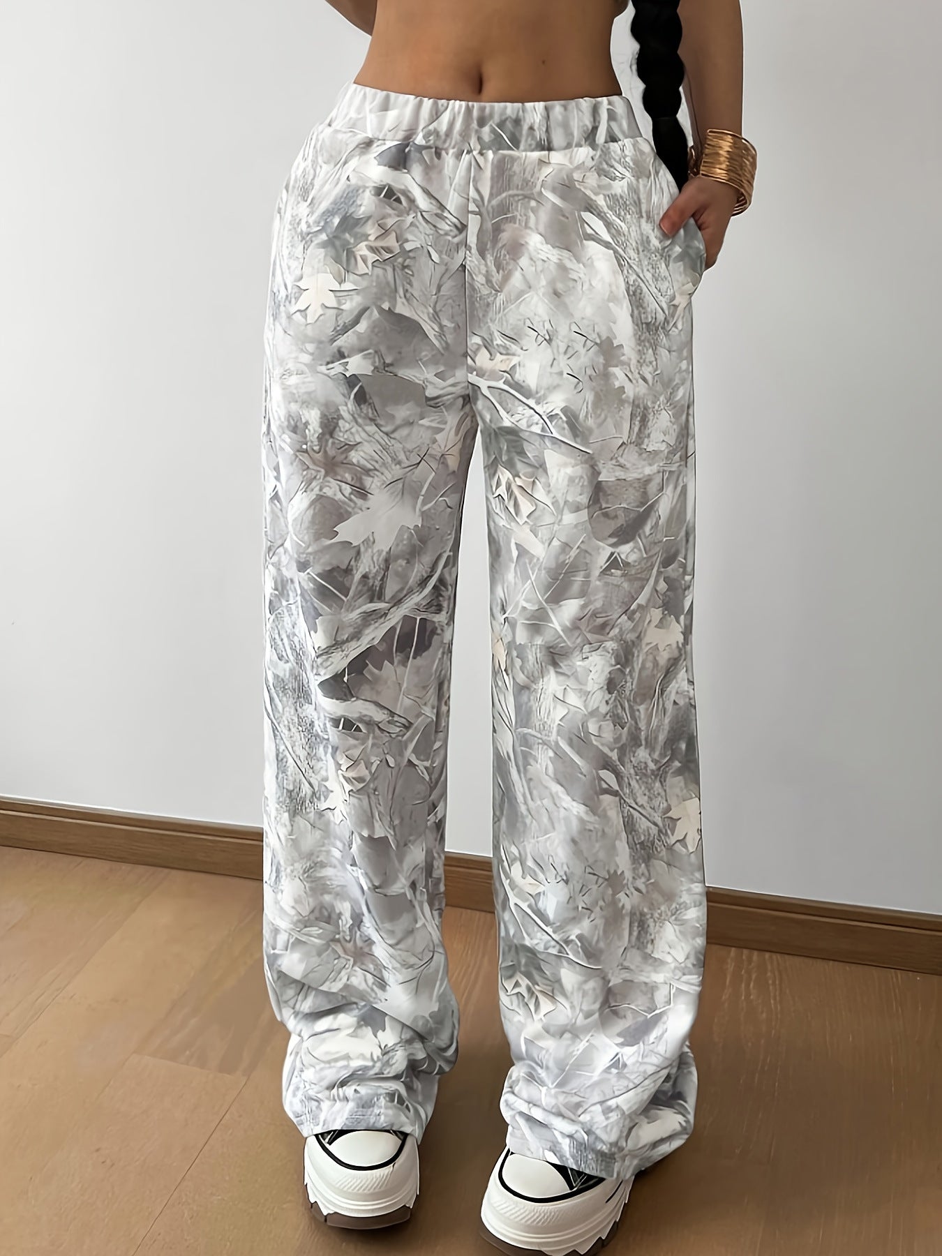 Women's Wide Satin Lounge Pants with Elastic Waistband and Side Pockets Chichicherry