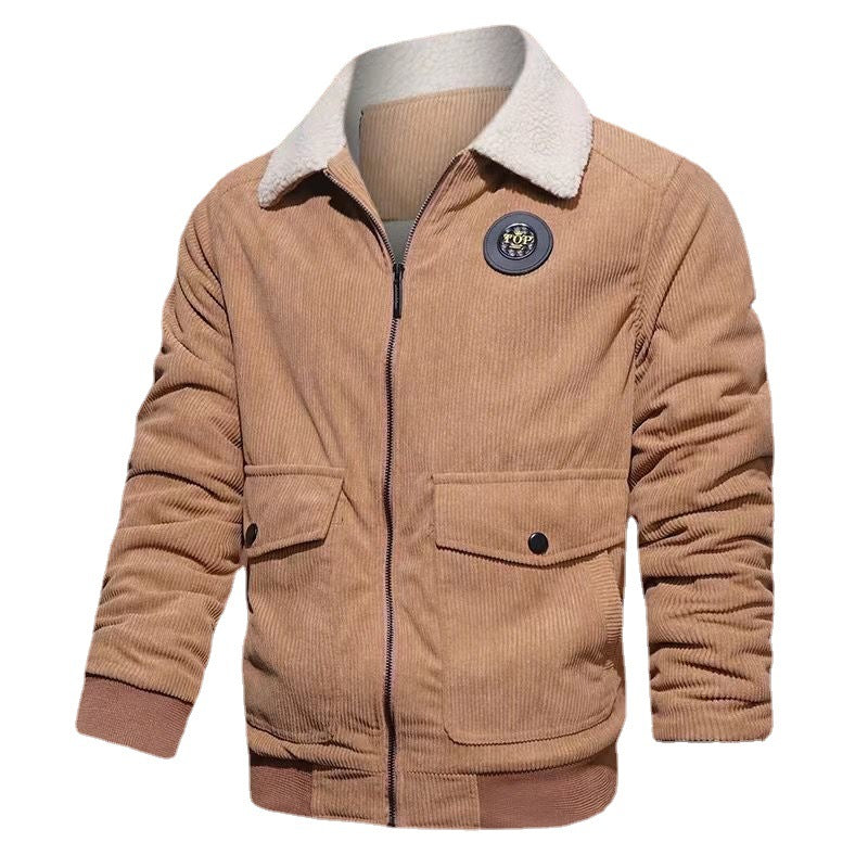Men's cord jacket with teddy lining, flap pockets, and stand-up collar Chichicherry