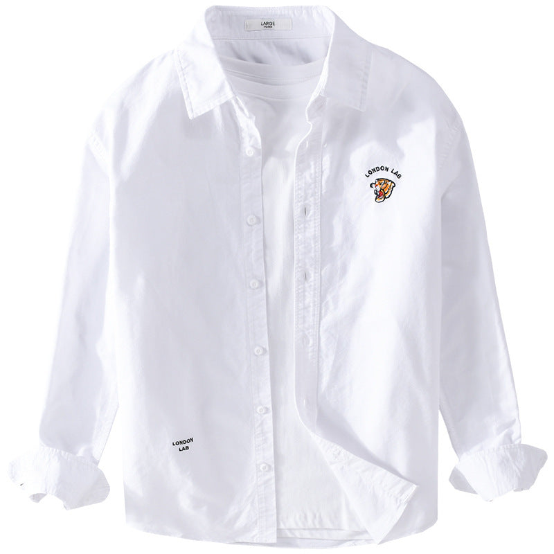 Men's Lightweight Cotton Overshirt in Layering Look with Logo Embroidery and Kent Collar Chichicherry