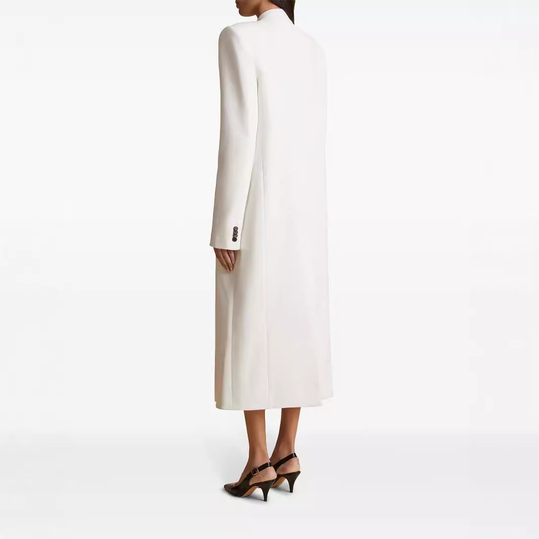 Women’s Long Single-Breasted Blazer Dress with Slim Silhouette and Flap Pockets Chichicherry