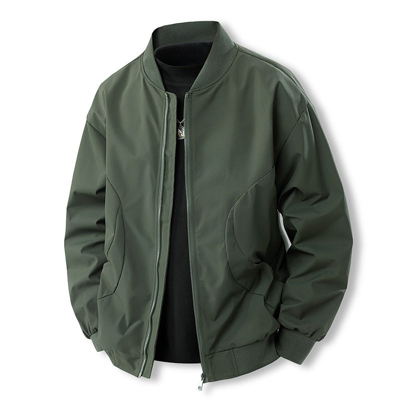 Men's Lightweight Casual Bomber Jacket in Clean Look with Stand Collar and Ribbed Cuffs Chichicherry