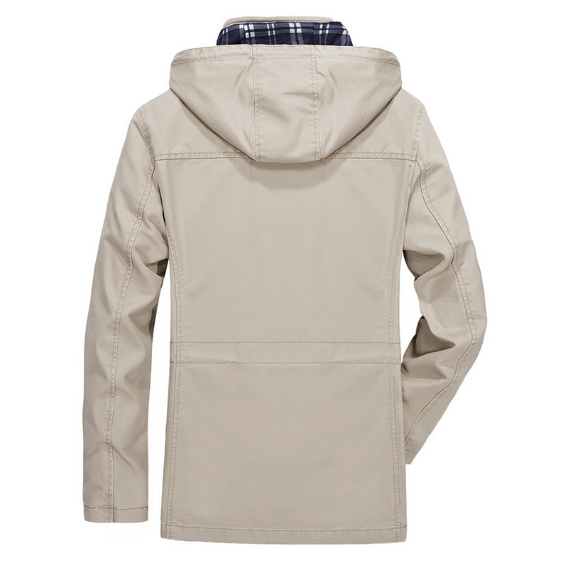 Men's mid-length parka with hood, checkered lining and waist drawstring Chichicherry