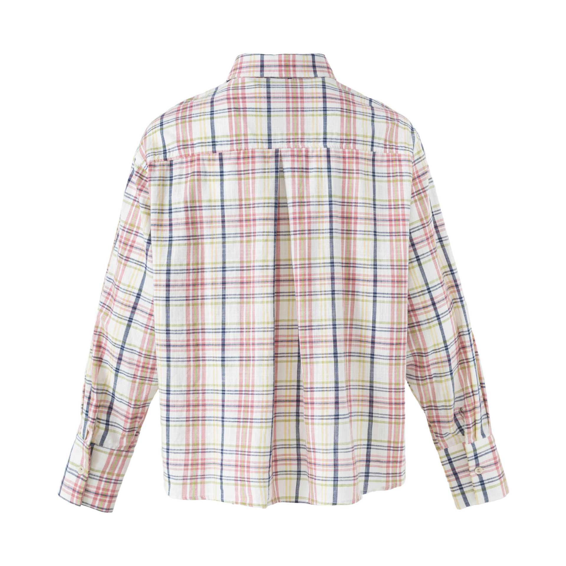 Women's Lightweight Checked Shirt in Oversized Fit made of Linen-Cotton Blend with Chest Pocket Chichicherry