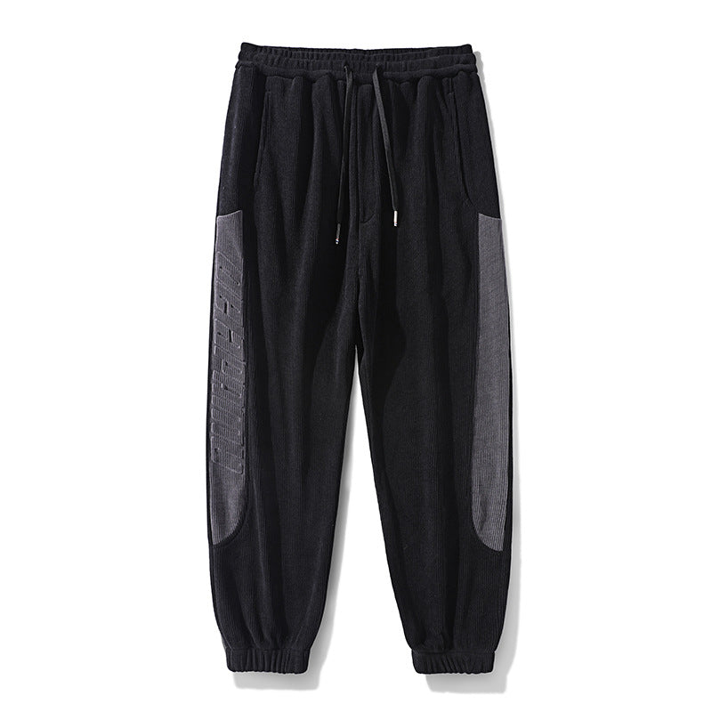 Men's cord pants in jogging style with side panel inserts and drawstring Chichicherry