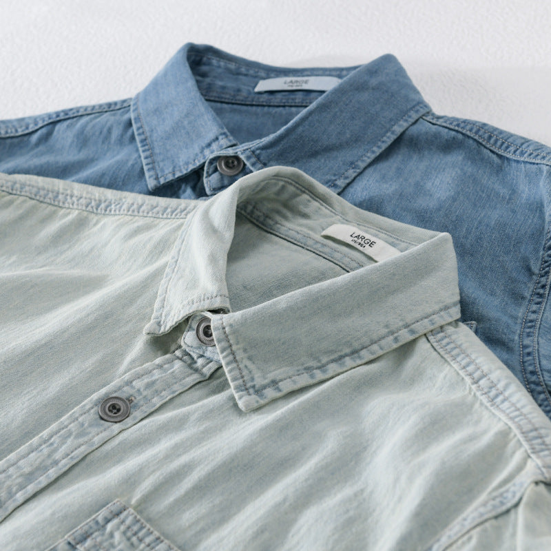 Men's denim overshirt in casual worker look with chest pocket and soft finish Chichicherry
