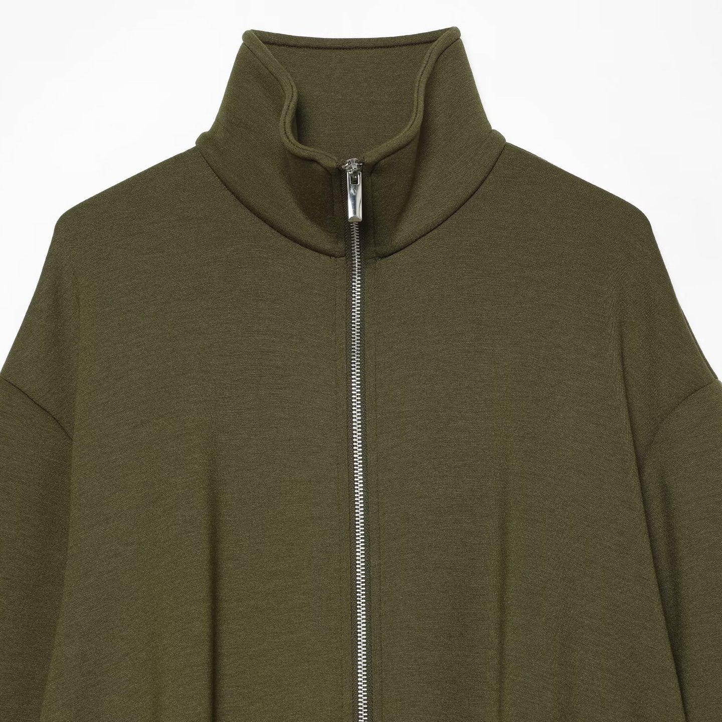 Women's Cropped Sweat Jacket with High Funnel Collar, Full Zip and Fitted Hem Chichicherry