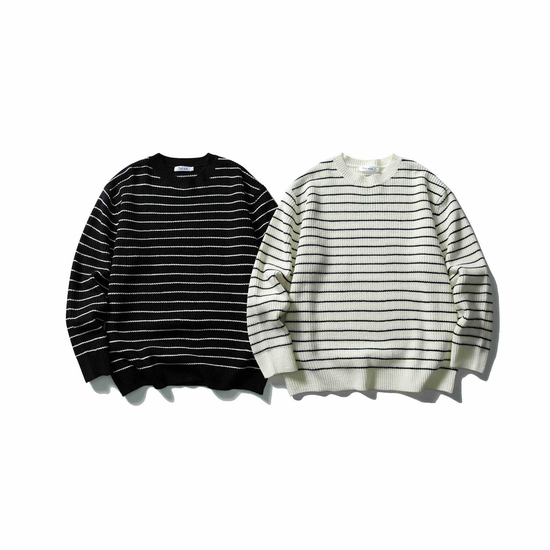 Unisex Striped Knit Sweater in Breton Look with Chunky Rib Structure and Round Neck Chichicherry