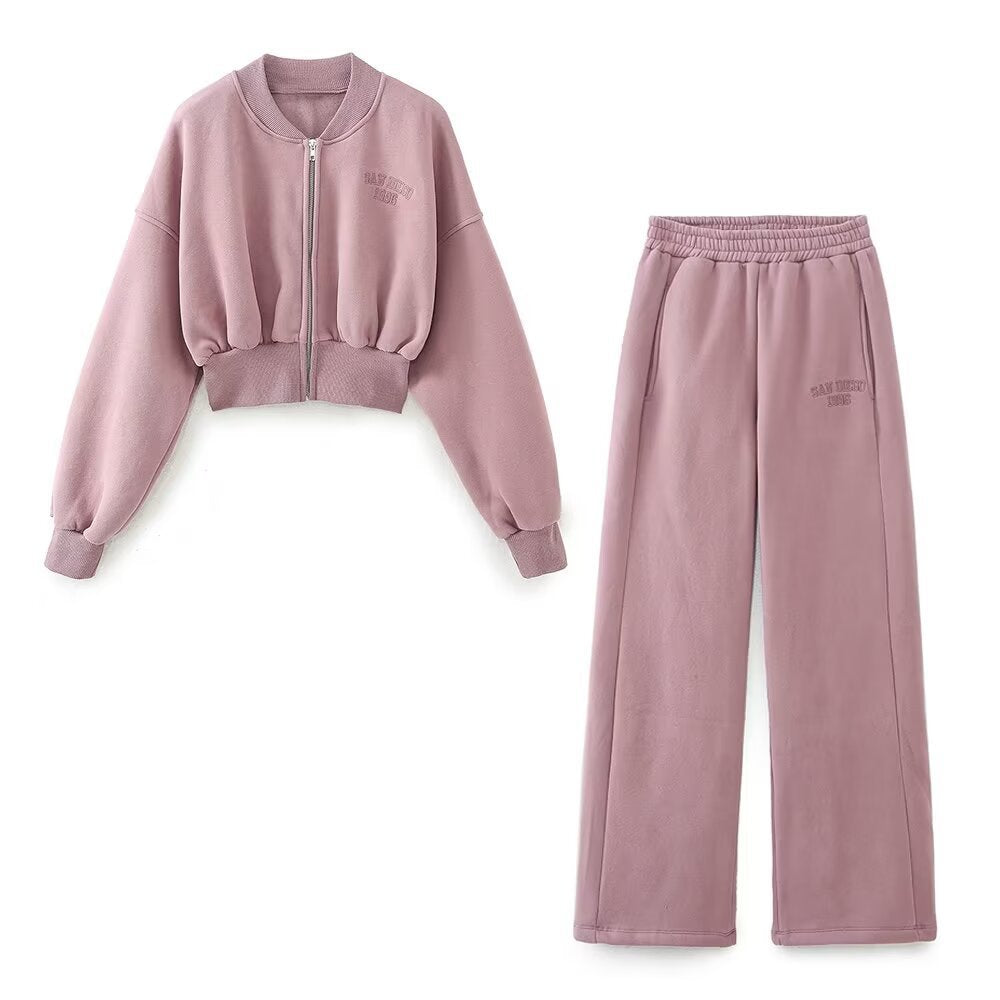 Women's Wide Fleece Jogging Pants with High Elastic Waistband, Side Pockets and Subtle Logo Embroidery Chichicherry