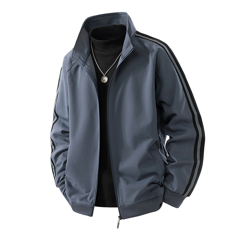 Men's Sportive Zip Jacket with Stand-up Collar and Contrasting Sleeve Stripes Chichicherry