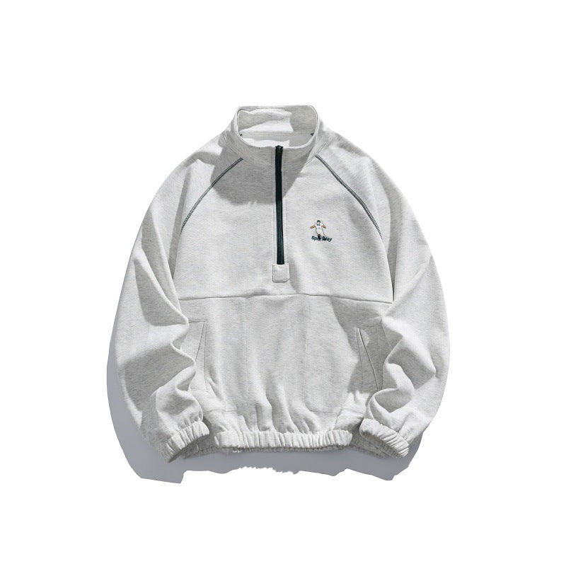 Unisex Oversize-Halfzip-Fleece Pullover with Stand-up Collar, Raglan Sleeves and Kangaroo Pocket Chichicherry
