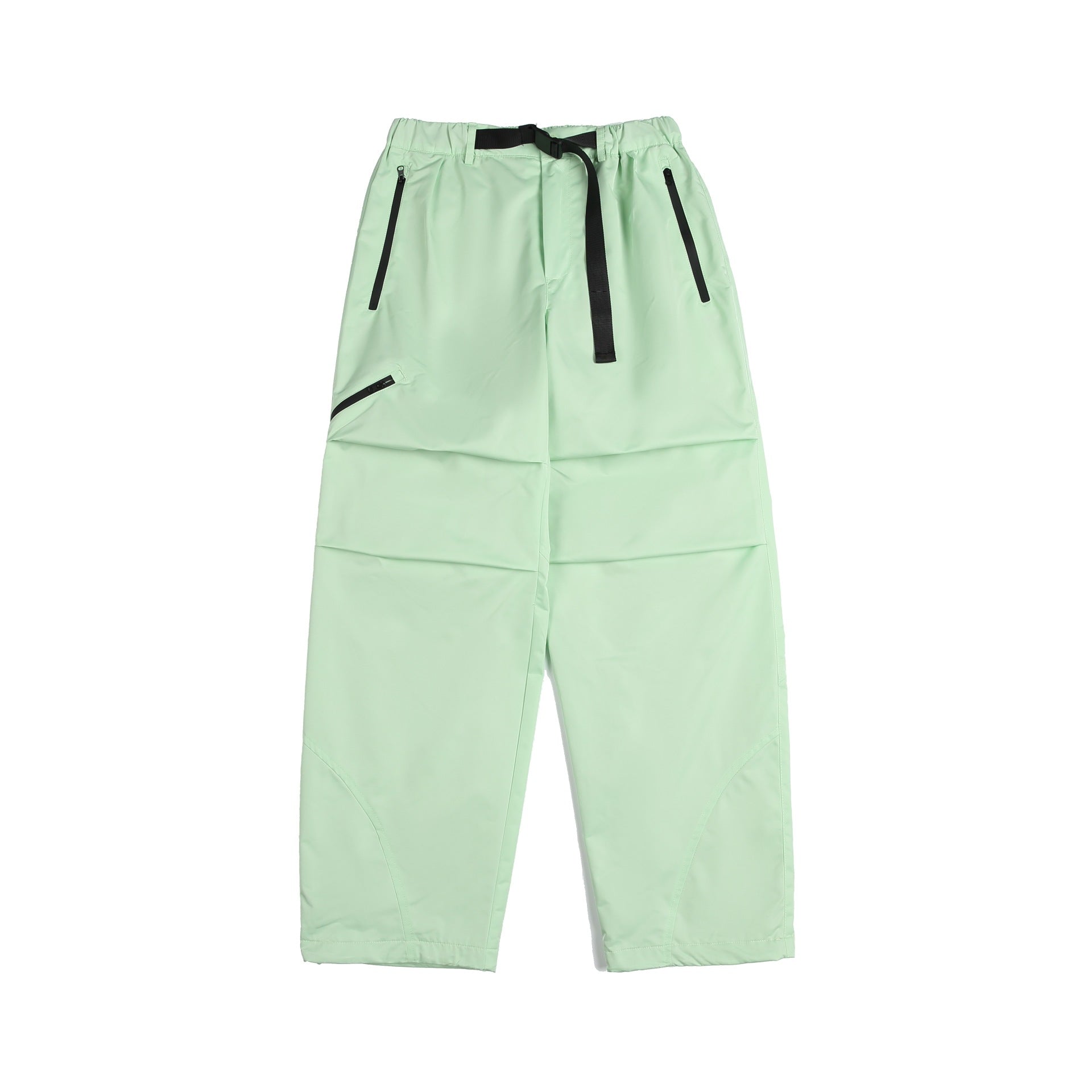 Unisex Technical Cargo Capri Pants with Elastic Waistband, Integrated Belt and Waterproof Zippers Chichicherry