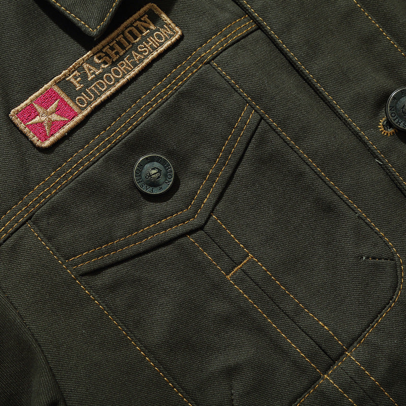Men's military-inspired canvas field jacket with contrasting decorative seams and breast pockets Chichicherry