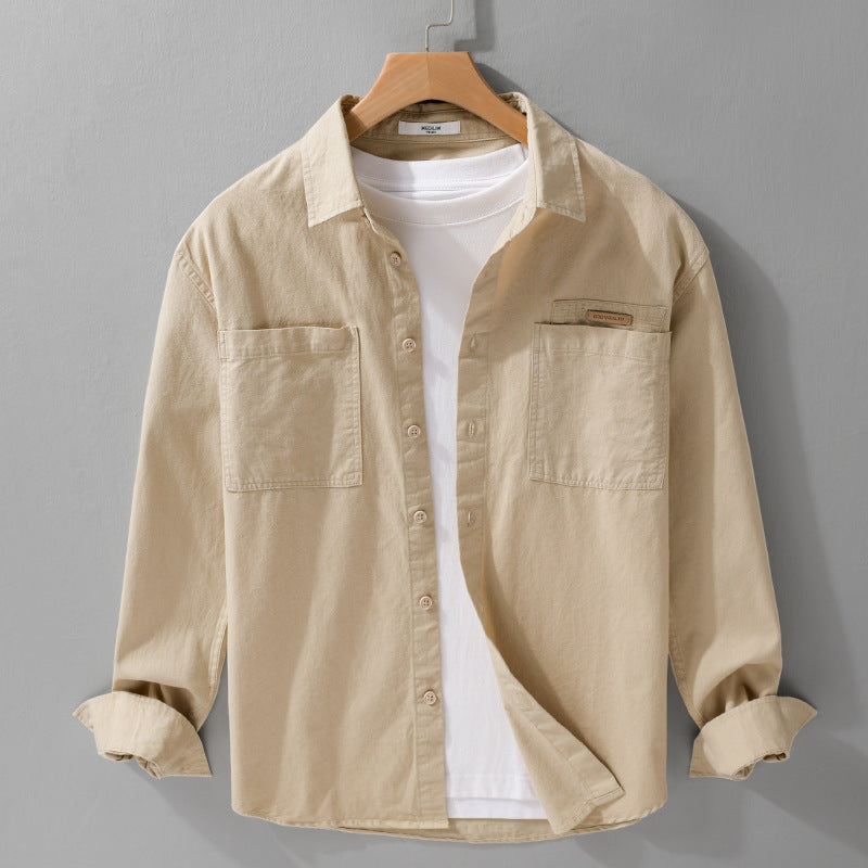 Men's Lightweight Cotton Twill Overshirt with Kent Collar, Double Patch Chest Pockets, and Relaxed Fit Chichicherry