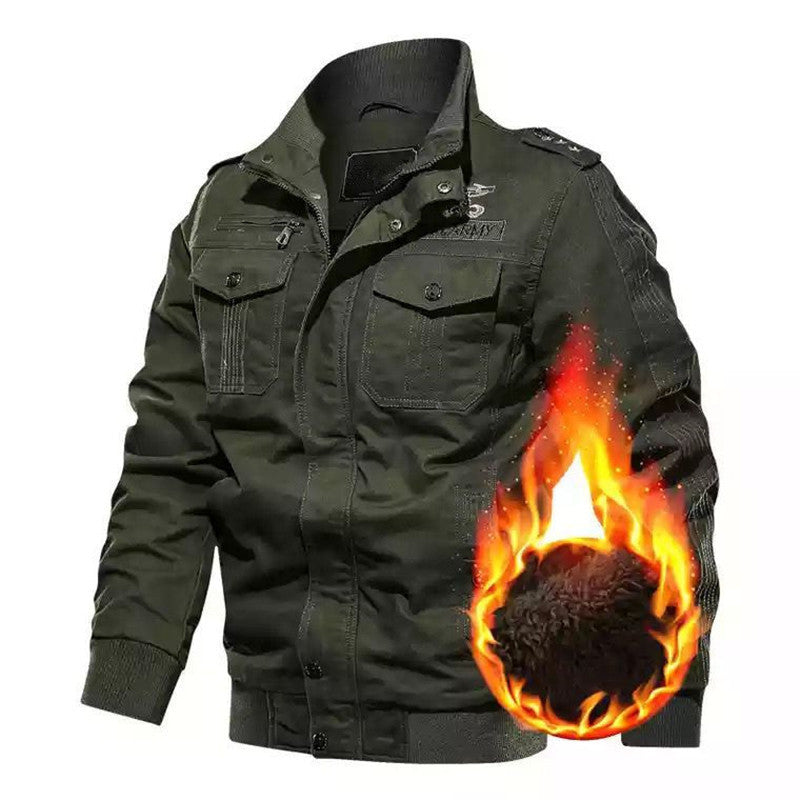 Men's utility canvas jacket with warming teddy fleece lining and concealed zipper Chichicherry