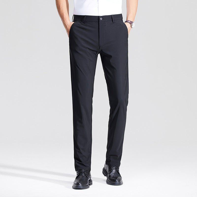 Men's Slim Business Stretch Pants with Crease and Comfort Waistband Chichicherry