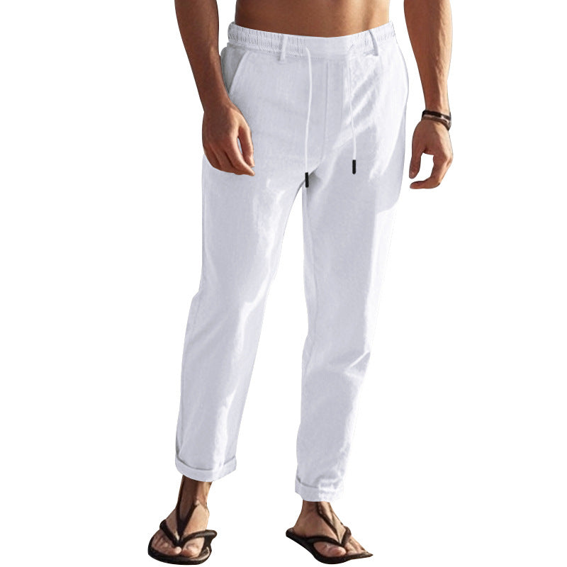 Men's casual chino with linen look, elastic waistband and slim ankle fit Chichicherry
