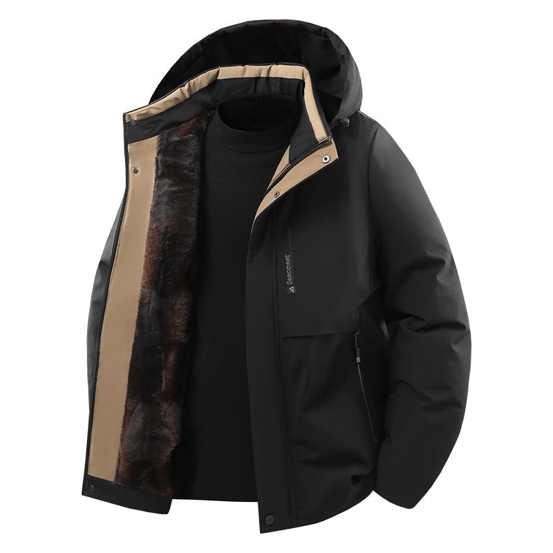 Men's Thermally Insulated Quilted Jacket with Faux Fur Lining and Hood Chichicherry