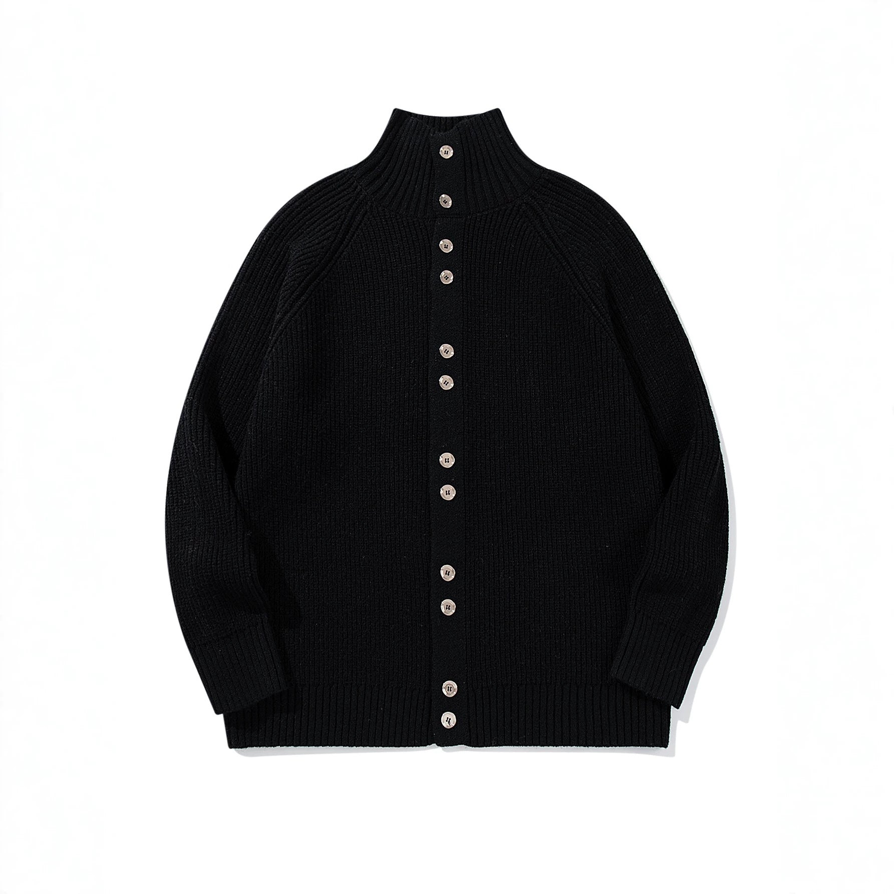 Women's Chunky Knit Long Cardigan with Stand-Up Collar and Full Button Placket Chichicherry