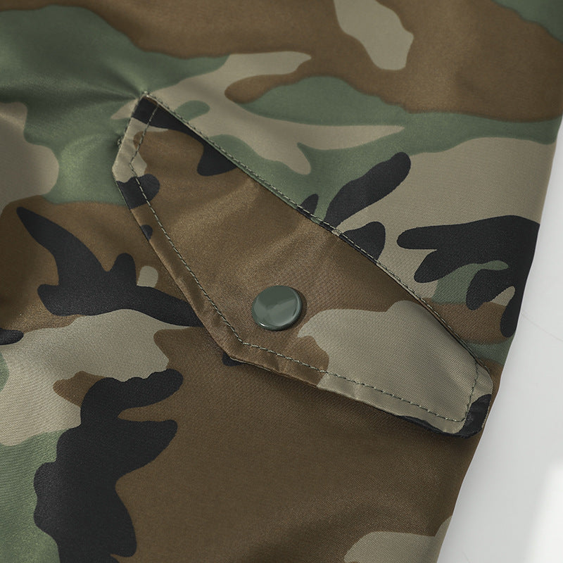 Men's Camouflage Pilot Bomber Jacket with Arm Pocket, Utility Zipper and Ribbed Cuffs Chichicherry