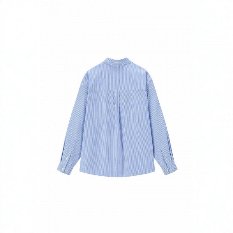 Women Oversize Casual Shirt with fine pinstripe and decorative bow application Chichicherry