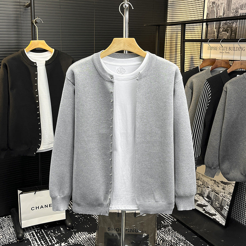 Herren Minimalistische Sweatcardigan mit verdeckter Druckknopfleiste Chichicherry