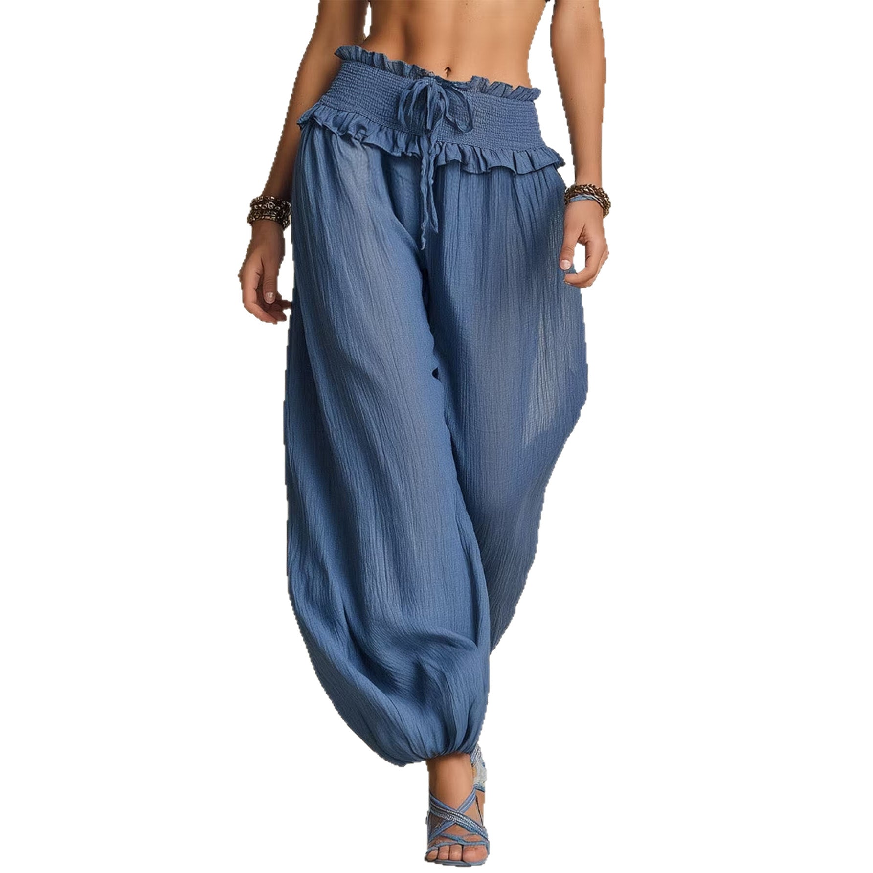 Damen Weite Haremshose mit gerafftem Smock-Bund und elastischen Knöchelabschlüssen Chichicherry