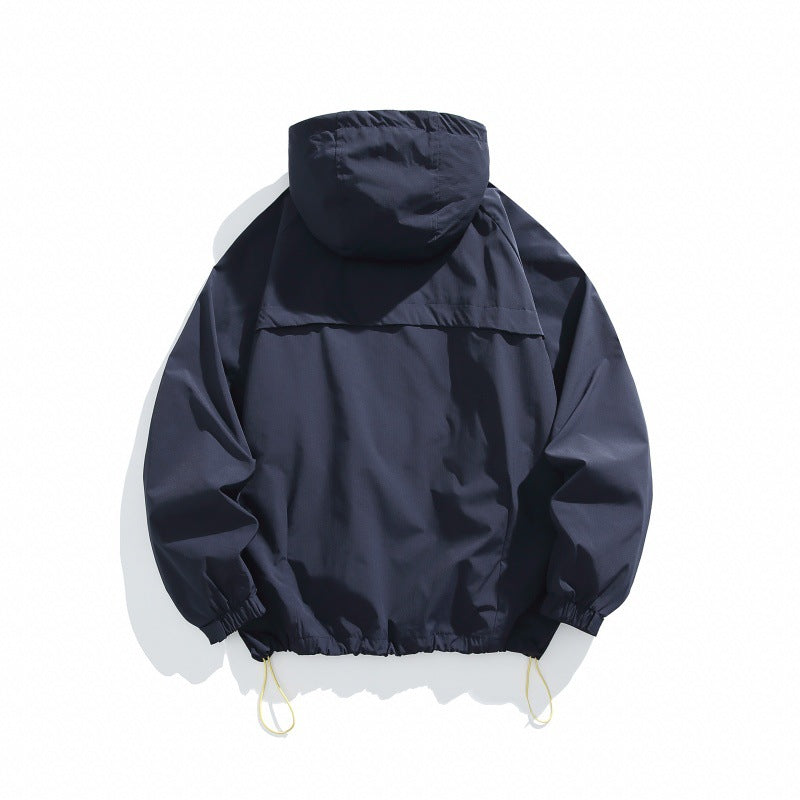 Unisex Technical Hooded Windbreaker in Boxy Cut with Vertical Chest Zippers and Drawstring Hem Chichicherry