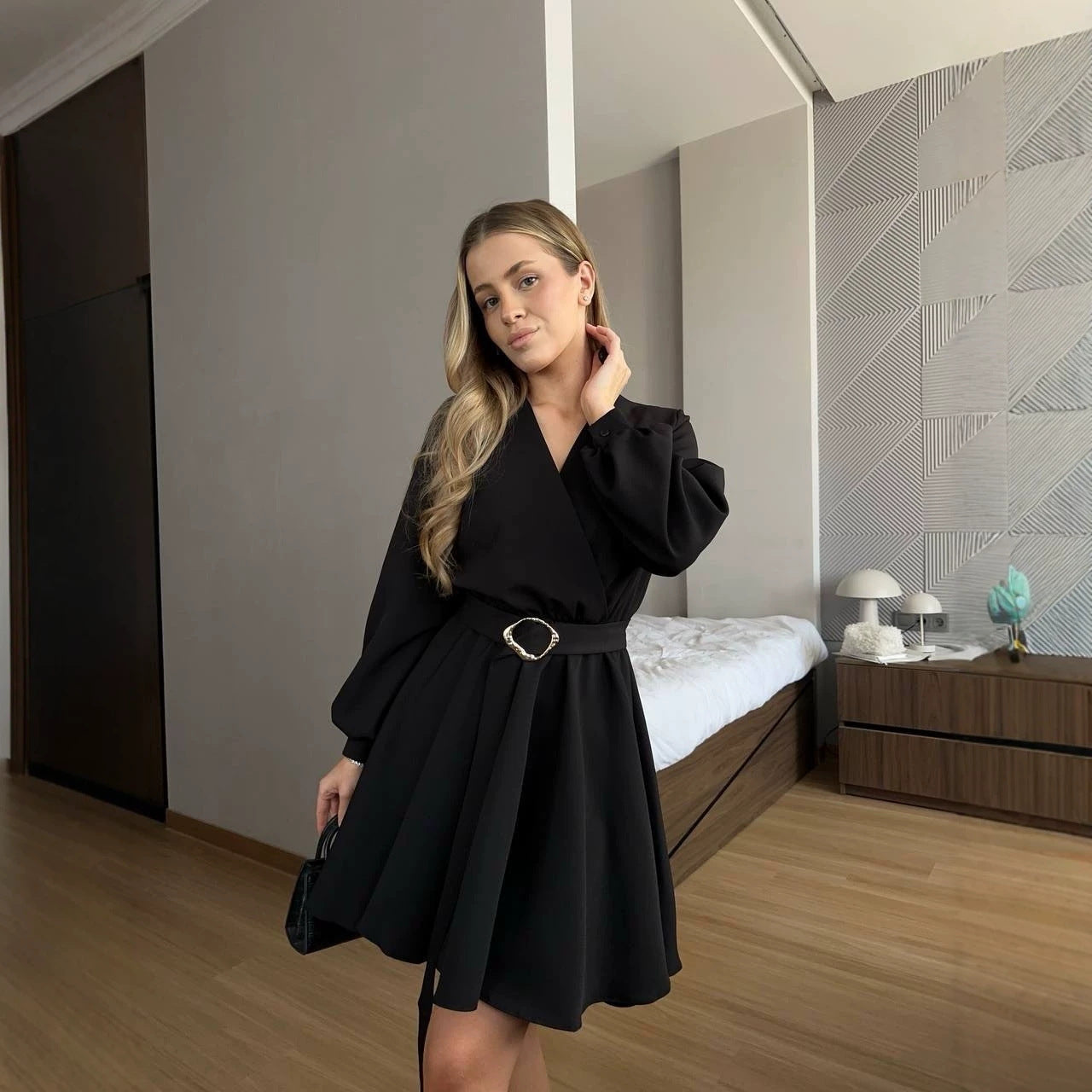 Damen Wickelkleid mit tailliertem Herzgürtel und voluminösem Swing-Rock Chichicherry
