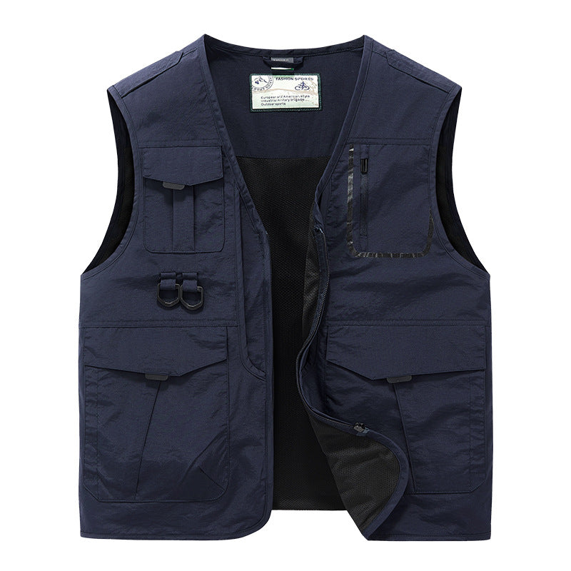 Men's Multifunctional Outdoor Utility Vest with Multi-Pockets, Mesh Lining and D-Rings Chichicherry