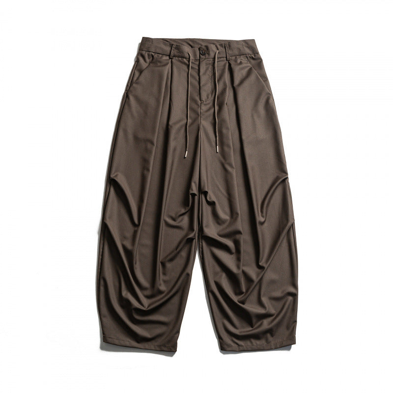 Men's Wide Pleated Baggy Pants with Pleats and Drawstring Chichicherry